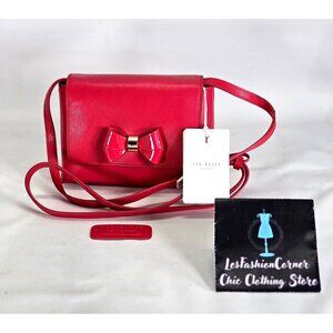 Ted Baker Women's Fuchsia Leather Angiee Bow Detail Shoulder Bag Size Small 2173